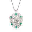 C. 1980 Vintage 2.10 ct. t.w. Emerald and 1.40 ct. t.w. Diamond Leaf Pendant Necklace in 14kt White Gold