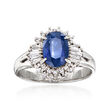 C. 1990 Vintage 1.97 Carat Sapphire and .30 ct. t.w. Diamond Ring in Platinum