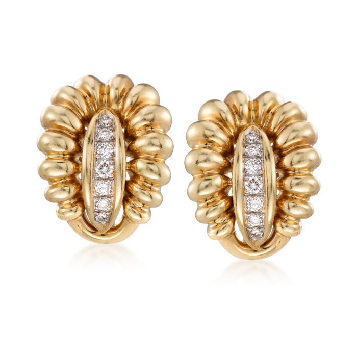C. 1980 Vintage .60 ct. t.w. Diamond Ribbed Earrings in 18kt Yellow Gold