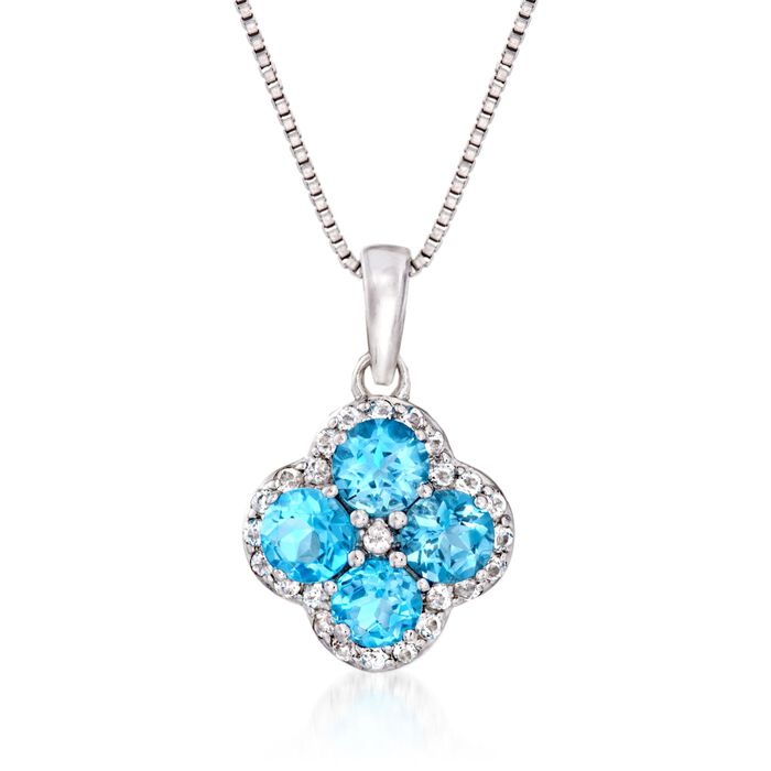 1.30 ct. t.w. Blue and White Topaz Clover Pendant Necklace in Sterling Silver