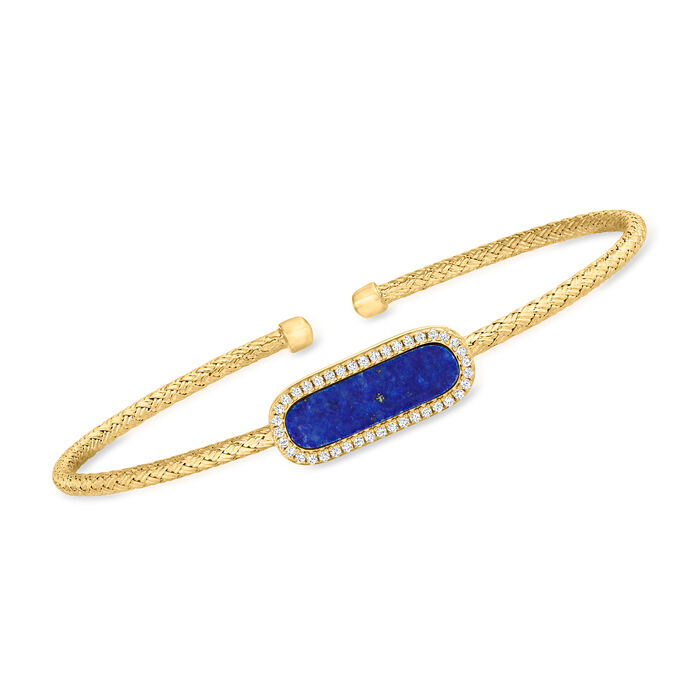 Charles Garnier &quot;Color Me&quot; Lapis and .20 ct. t.w. CZ Cuff Bracelet in 18kt Gold Over Sterling
