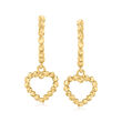 10kt Yellow Gold Heart Charm Huggie Hoop Drop Earrings