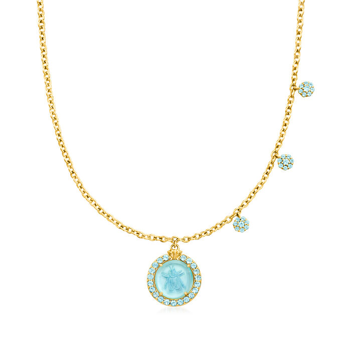 Italian Tagliamonte Mother-of-Pearl and Blue Venetian Glass Doublet Necklace with .90 ct. t.w. Sky Blue Topaz in 18kt Gold Over Sterling