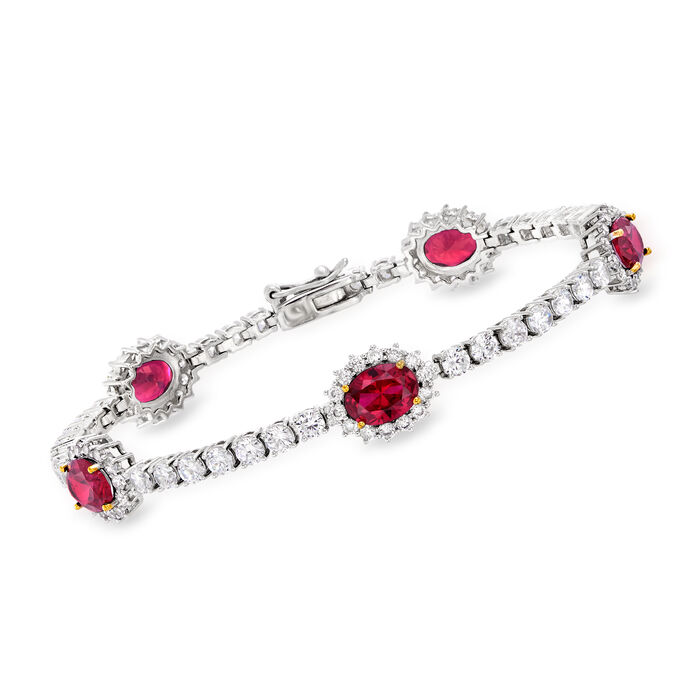 6.75 ct. t.w. Simulated Ruby and 2.74 ct. t.w. CZ Bracelet in Sterling Silver