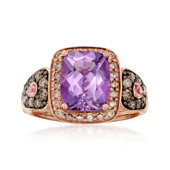 C. 2000 Vintage Le Vian 3.40 Carat Amethyst and .76 ct. t.w. Brown and White Diamond Ring with .10 ct. t.w. Pink Sapphires in 14kt Rose Gold