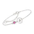 Sterling Silver Personalized Single-Initial Disc Bracelet with Birthstone Jul/Ruby