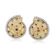 C. 1980 Vintage Mother-of-Pearl and 2.40 ct. t.w. Multicolored Diamond Shell Earrings in 18kt White Gold