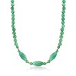 6-22mm Carved Green Jade Bead Necklace with 14kt Yellow Gold