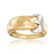 C. 1990 Vintage 18kt Yellow Gold Buckle Ring With Diamond Accents
