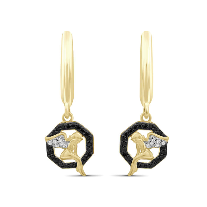 .12 ct. t.w. Black and White Diamond Angel Drop Earrings in 18kt Yellow Gold Over Sterling Silver
