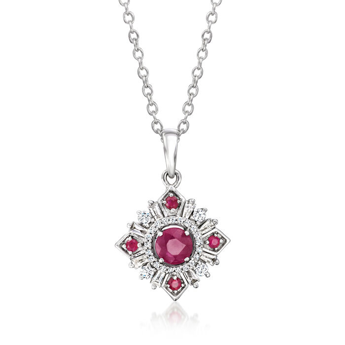 .30 ct. t.w. Ruby and .20 ct. t.w. Diamond Pendant Necklace in 14kt White Gold