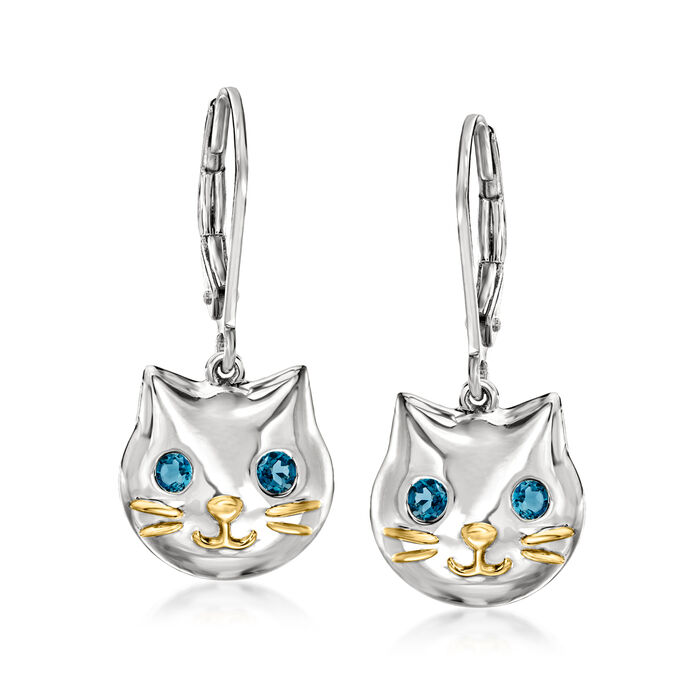 .20 ct. t.w. London Blue Topaz Cat Drop Earrings in Sterling Silver with 18kt Gold Over Sterling