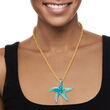 Italian Turquoise Murano Glass Starfish Necklace with 18kt Gold Over Sterling 18-inch