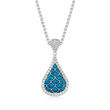 Belle Etoile &quot;Marina&quot; Sea-Blue Enamel and 1.00 ct. t.w. CZ Pendant in Sterling Silver