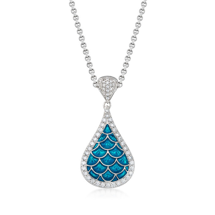 Belle Etoile &quot;Marina&quot; Sea-Blue Enamel and 1.00 ct. t.w. CZ Pendant in Sterling Silver