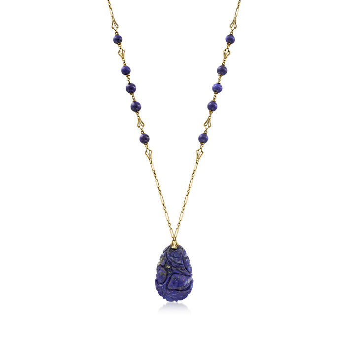 C. 1920 Vintage Lapis Fancy-Link Necklace in 14kt Yellow Gold