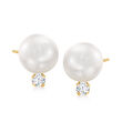7-7.5mm Cultured Akoya Pearl and .10 ct. t.w. Diamond Accent Earrings in 14kt Yellow Gold