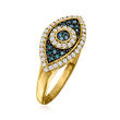.30 ct. t.w. Blue and White Diamond Evil Eye Ring in 14kt Yellow Gold