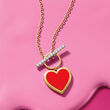 .10 ct. t.w. Diamond and Red Enamel Heart Toggle Necklace in 18kt Gold Over Sterling