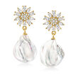Italian 6-16mm Cultured Baroque Pearl and 2.50 ct. t.w. CZ Daisy Drop Earrings in 18kt Gold Over Sterling