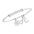 Sterling Silver Personalized Single-Initial Bangle Bracelet with Snowflake Charm
