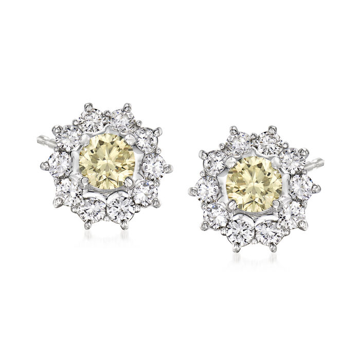C. 2000 Vintage 1.84 ct. t.w. Yellow and White Diamond Cluster Earrings in Platinum