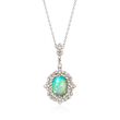 C. 2000 Vintage Opal and .35 ct. t.w. Diamond Floral Pendant Necklace in 14kt White Gold