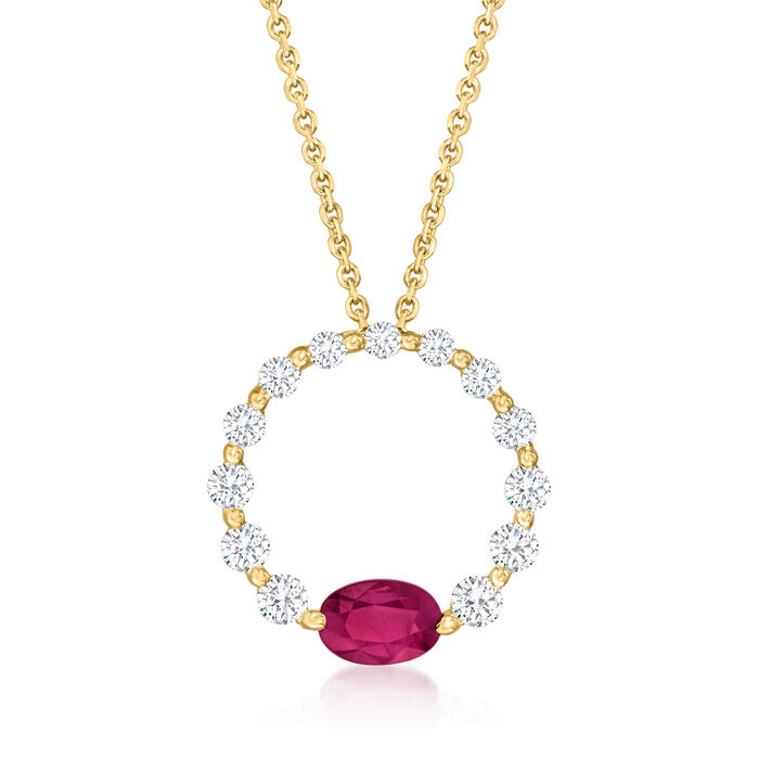 .60 Carat Ruby and .51 ct. t.w. Diamond Circle Necklace in 18kt Yellow Gold
