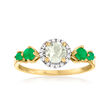 .40 Carat Prasiolite and .30 ct. t.w. Emerald Ring with Diamond Accents in 14kt Yellow Gold