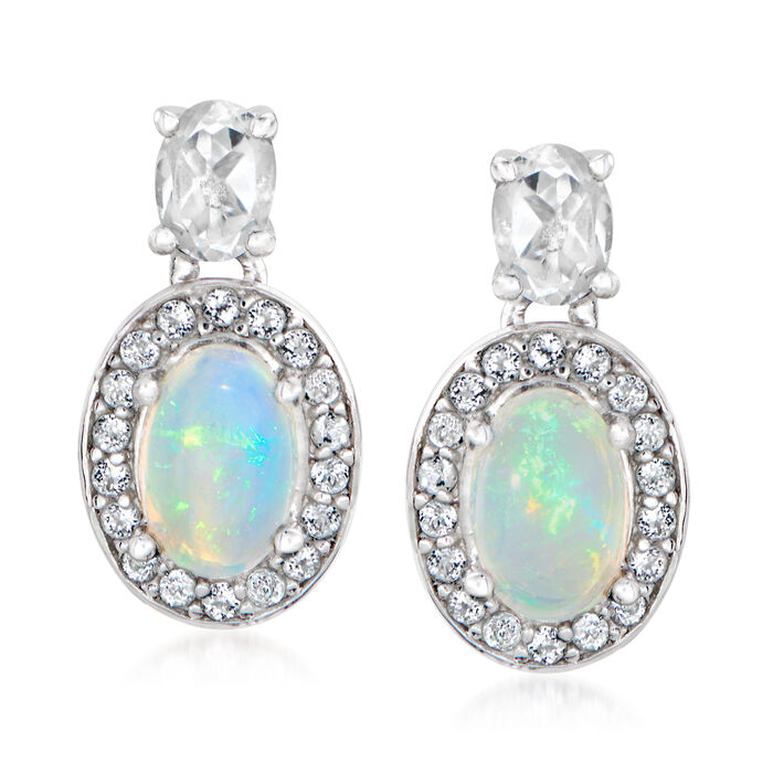 Opal and .60 ct. t.w. White Topaz Drop Earrings in Sterling Silver