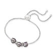 8-8.5mm Black Cultured Pearl Cat Bolo Bracelet with Diamond Accents in Sterling Silver