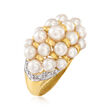 C. 2000 Vintage 3.5-5mm Cultured Pearl Cluster Ring with Diamond Accents in 14kt Yellow Gold