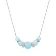 16.75 ct. t.w. Graduated Aquamarine Bead and .37 ct. t.w. Diamond Spacer Necklace in Sterling Silver