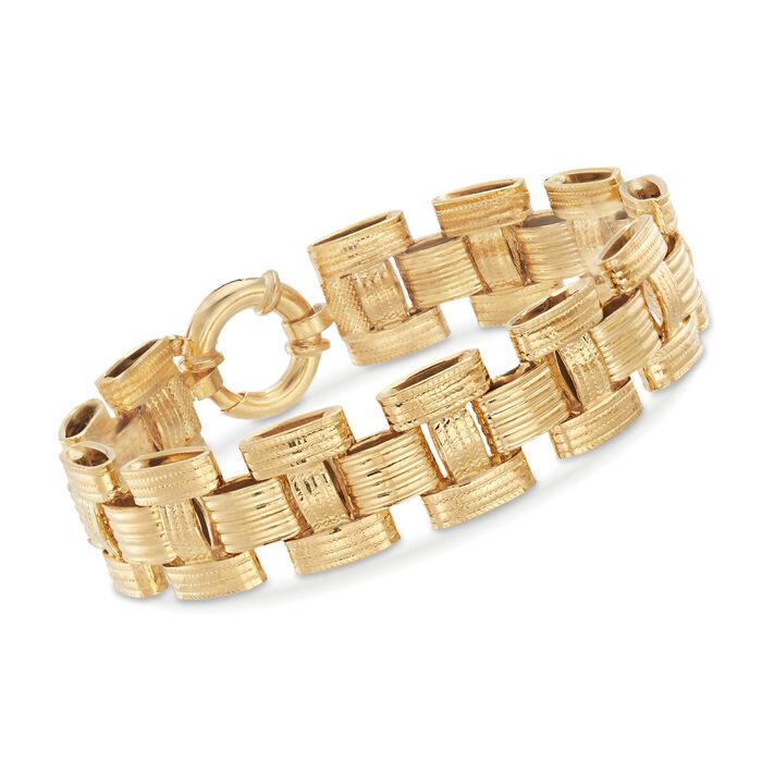 Italian 18kt Yellow Gold Textured and Polished Panther-Link Bracelet
