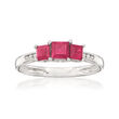 .80 ct. t.w. Ruby Three-Stone Ring in 14kt White Gold with Diamond Accents