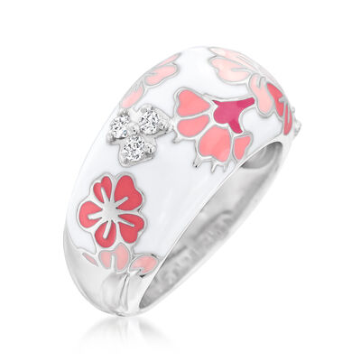 Belle Etoile &quot;Constellations: Sakura&quot; Pink Enamel and .12 ct. t.w. CZ Ring in Sterling Silver