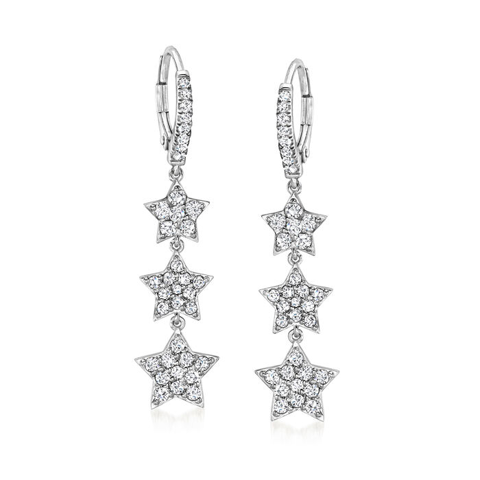 1.30 ct. t.w. CZ Triple-Star Drop Earrings in Sterling Silver
