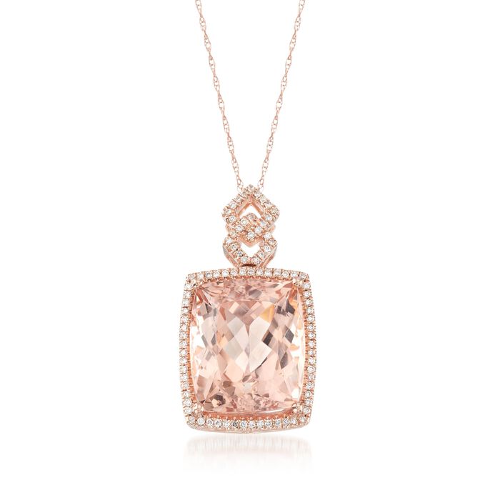 12.00 Carat Morganite and .25 ct. t.w. Diamond Pendant Necklace in 14kt Rose Gold