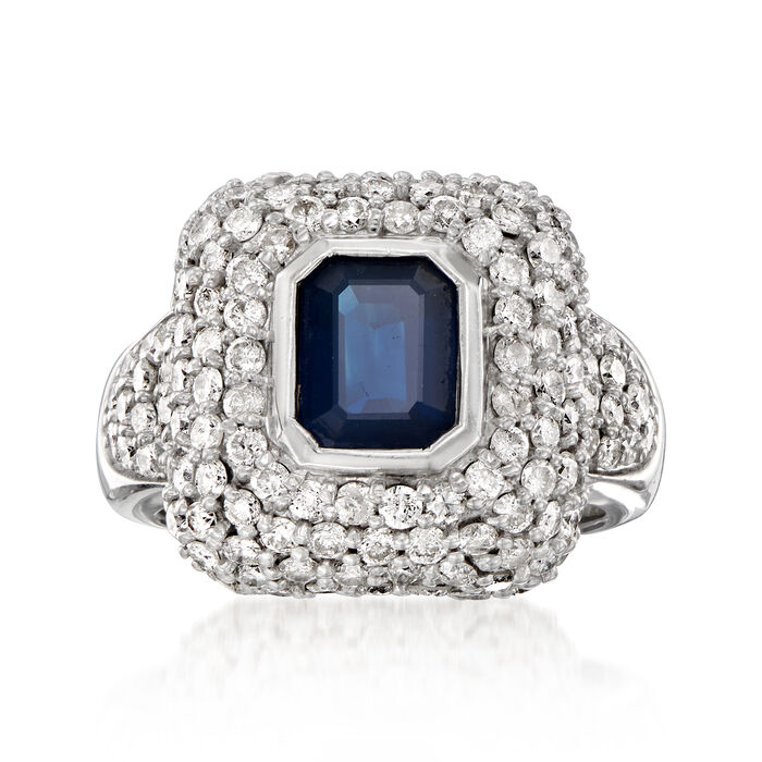 C. 1980 Vintage 2.00 Carat Sapphire and 3.75 ct. t.w. Diamond Ring in 14kt White Gold