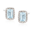 1.00 ct. t.w. Aquamarine Stud Earrings with Diamond Accents in Sterling Silver