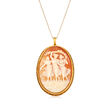 C. 1950 Vintage Shell Cameo Pendant Necklace in 14kt Yellow Gold