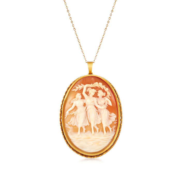 C. 1950 Vintage Shell Cameo Pendant Necklace in 14kt Yellow Gold