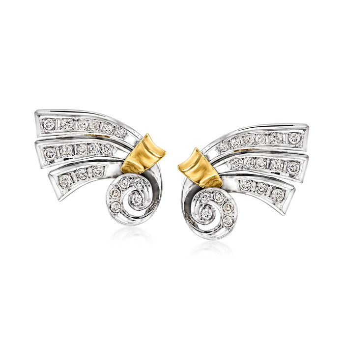 C. 1990 Vintage 1.80 ct. t.w. Diamond Swirl Earrings in 14kt Two-Tone Gold