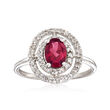 .90 Carat Rhodolite Garnet and .50 ct. t.w. White Topaz Double Halo Ring in Sterling Silver