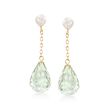 5-5.5mm Cultured Pearl and 20.00 ct. t.w. Green Prasiolite  Drop Earrings in 14kt Yellow Gold 