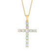 Ethiopian Opal Cross Pendant Necklace in 18kt Gold Over Sterling