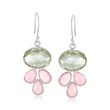 Rose Quartz and 13.00 ct. t.w. Green Prasiolite Drop Earrings in Sterling Silver