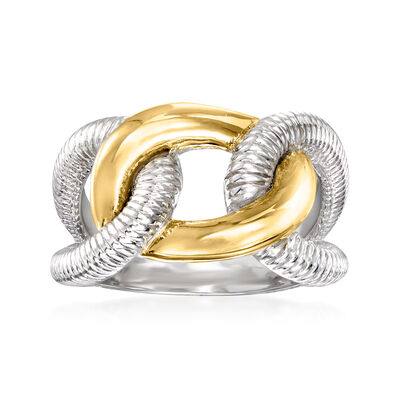 Judith Ripka 'Eternity' Sterling Silver and 18kt Yellow Gold Interlocking-Link Ring #951436