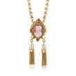 C. 1900 Vintage 23.7x17.5mm Agate Cameo and Cultured Seed Pearl Tassel Pin Pendant Necklace in 12kt Gold