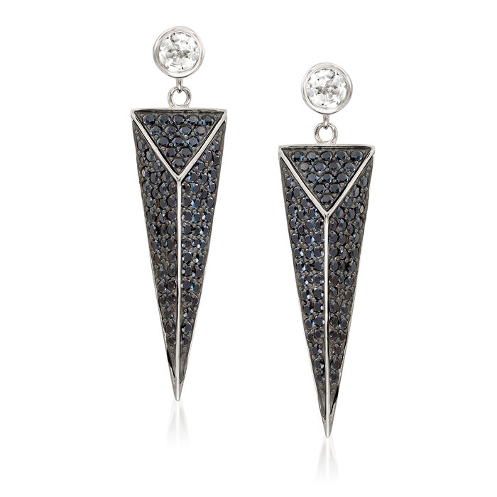 4.55 ct. t.w. Black Spinel and 1.20 ct. t.w. White Topaz Geometric Earrings in Sterling Silver
